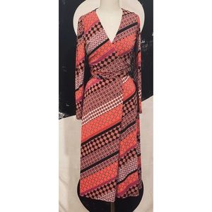 Maggy London SZ4 Multi-Colored Wrap Midi Dress